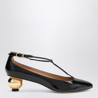 Ferragamo Black patent T-strap d&eacute;collet&eacute;