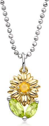 RS Pure by Ross-Simons Citrine and. Peridot Sunflower Pendant Necklace in Sterling Silver and 14kt Yellow Gold