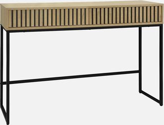 Sweeek Sweeek - Consola Contempor&aacute;nea De Madera Estriada Y Metal Con 2 Cajones, Lisbonne, Natural, 30x120x77 Cm