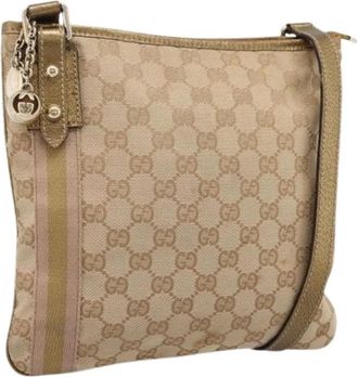Gucci Pre-owned Vintage GG Canvas Shoulder Bag - Dames - Vintage Schoudertas - Beige - ONE Size - Leer - Vintage
