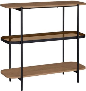 Sweeek Bookshelf, glass, wood decor and metal, 3 levels, Natural 90x34x84 cm - Smooky