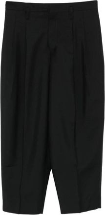 Jil Sander Gekreukte Cropped Broek - Heren - Wijde Broeken - Zwart - L - Wol - Broeken