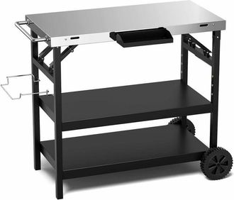 Costway Carrello Barbecue da Esterno con 3 Ripiani, Carrello da Cucina Esterno con Ripiano Regolabile, Carrello Multifunzionale per Esterno, Struttura in