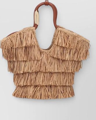 Zimmermann beach bag fringe shoulder strap textured handle
