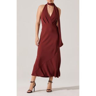 ASTR the Label Hilaire Halter Neck Dress in Rust Brown at Nordstrom Rack, Size Large