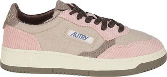 Autry Beige Medalist Low Textured Polyester Sneakers