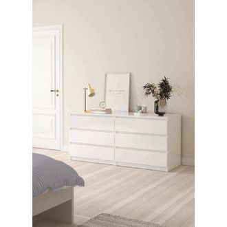 Dmora Cassettiera a sei cassetti, colore bianco lucido, cm 153 x 70 x 50, con imballo rinforzato - Dmora