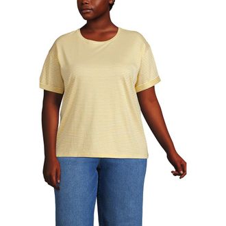 Lands End Oversized Supima Short Sleeve Crew Neck T-Shirt in Goldenrod Micro Stripe at Nordstrom, Size X-Large P