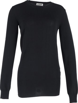 Jil Sander Plain Crewneck Sweater in Black Wool