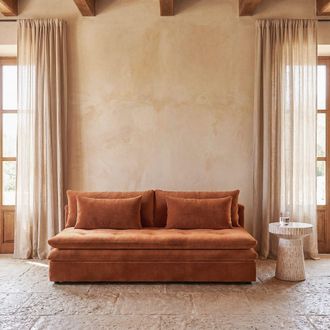 Maisons du monde Sof&aacute; cama de 2/3 plazas de tela reciclada tono ladrillo