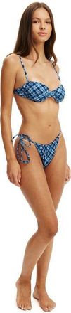 Cotton On Womens Side Tie Gathered Brazilian Bikini Bottom in Tessa Check Navy Texture at Nordstrom, Size X-Small