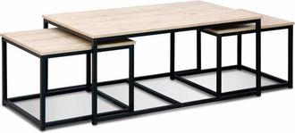 Sweeek Mesa nido encastrable de metal y efecto madera, set de 3, madera