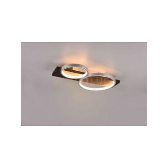 Trio Leuchten medera plafoniera 2 cerchi metallo alluminio base legno nero con dimmerazione ad interruttore l. 54CM led 26W 3000lm, 3000K