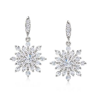 Ross-Simons Italian CZ Snowflake Drop Earrings in Sterling Silver