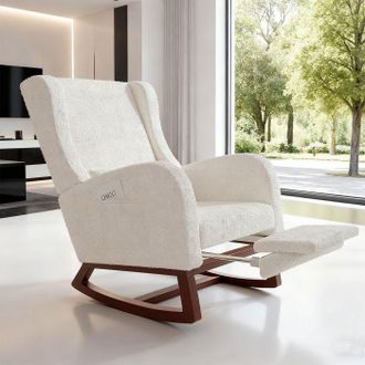 OEM Sill&oacute;n Mecedora Pocketpop De Terciopelo Blanco Roto Con Coj&iacute;n Y Reposapi&eacute;s Retr&aacute;ctil