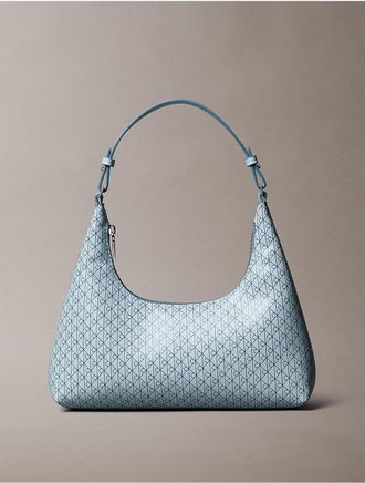Calvin Klein Womens Allover Emblem Logo Shoulder Bag - Blue