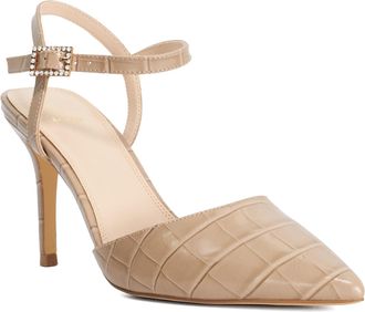 Dune London Womens Ladies Caria - Diamante Buckle Open Court - Taupe Fabric - Size UK 4