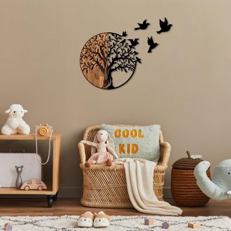 Hanah Home Decoraci&oacute;n De Pared De Madera Y Metal, &Aacute;rbol Y P&aacute;jaros, 92 X 71 Cm, Para Sal&oacute;n O Dormitorio Infantil Con Tem&aacute;tica Natural