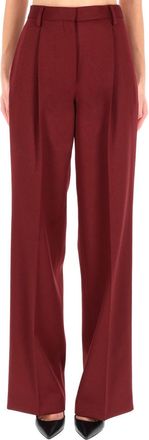 Dries Van Noten Portias High-Waist Tailored Burgundy Wide-Leg Wool Pants