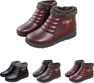 Generic Womens Winter Boots with Side Zipper Warm Fur Lined Short Boots Waterproof Padded Furry Ankle Boot for Ladies Flat Low Heel Vegan Leather Booties