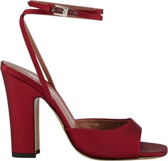 PARIS TEXAS Luxe Rouge Noir Satijnen Sandalen - Dames - Sandalen met hakken - Bruin - 36 EU - Satijn - Schoenen