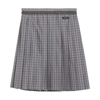 Miu Miu Short Skirts, female, Gray, 2XS, Pleated Check Skirt