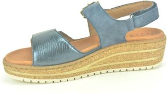 Mephisto Blauw Print Sandaal met Velcro Straps - Dames - Sleehakken - Blauw - 37 EU - Schoenen