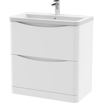 Nuie Nuie - Lunar Satin White 800mm 2 Drawer Vanity Unit and Ceramic Basin - LUN103A