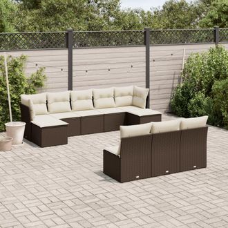 vidaXL Vidaxl - Set De Sof&aacute;s De Jard&iacute;n 10 Pzas Y Cojines Rat&aacute;n Sint&eacute;tico Marr&oacute;n