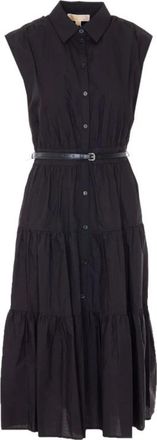Michael Kors Midi-jurk met overhemdkraag - Dames - Shirt Kleedjes - Zwart - S - Katoen - Kleedjes
