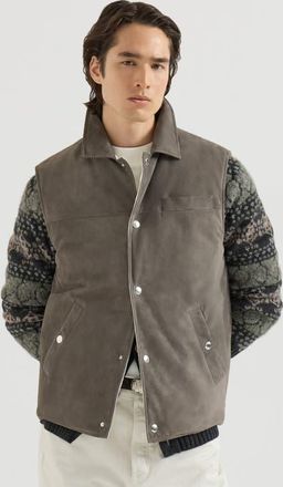 Brunello Cucinelli Suede down vest with shirt-style collar in Grey at Nordstrom, Size Xxx-Large