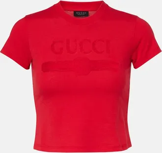 Gucci Logo cropped cotton-blend jersey T-shirt
