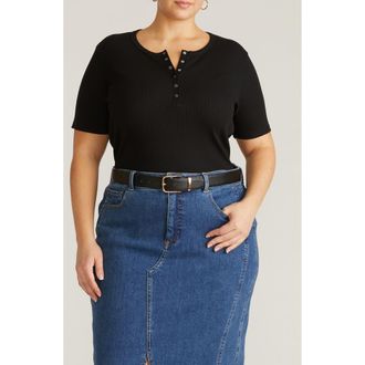 Universal Standard Stove Pipe Cotton Rib Henley in Black at Nordstrom, Size Xl