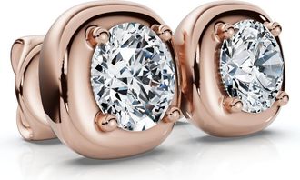 Pompeii3 3Ct Cori Diamond Cushion Button Studs 14k Gold Earrings Lab Grown FG/VS