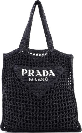 Prada Triangle Logo Open Raffia tote bag - Zwart