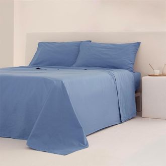COTTON ARTEAN Juego de s&aacute;banas percal algod&oacute;n 200 hilos azul 250x270 Cama 160