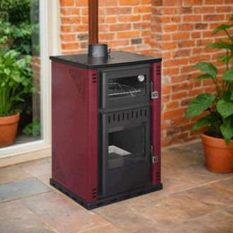 Dmora Dmora - Estufa De Le&ntilde;a Aragona, Chimenea De Le&ntilde;a, Hogar De Le&ntilde;a, Estufa R&uacute;stica, Made In Italy, 62x62 H102 Cm, Rojo