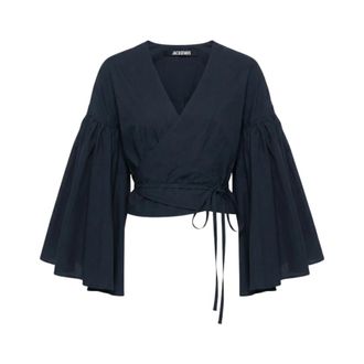 Jacquemus Blouses, female, Blue, Size: 2XS Le Cache-coeur Paysan
