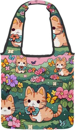 Generic Colorful Cartoon Kitten Reversible Canvas Shoulder Tote - Double-Sided Print, 12oz Cotton, 27cm Drop, Fold-Flat Bag for Travel, Shopping, Street Outin