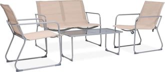 vidaXL Juego De Muebles De Jard&iacute;n 4 Piezas Tela Y Acero Crema Vidaxl