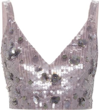 P.A.R.O.S.H. sequinned top - women - Elastane/Polyamide/Polyamide/Elastane/glass/PVC - L - Grey