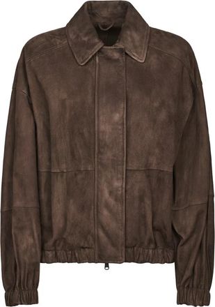 Brunello Cucinelli Suede Zip-Up Jacket - Dames - Leren en Su&egrave;de Jassen - Bruin - XS - Su&egrave;de - Jassen