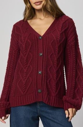 Splendid Harlow Hearts Rhinestone Cable Stitch Cardigan in Cherry On Top Red at Nordstrom Rack, Size X-Small