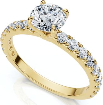Pompeii3 1Ct Pave Diamond Round Cut Engagement Ring Gold Lab Grown