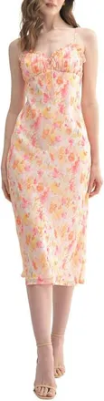 All in Favor Floral Sweetheart Neck Midi Dress in Yellow Multi Floral at Nordstrom, Size X-Large