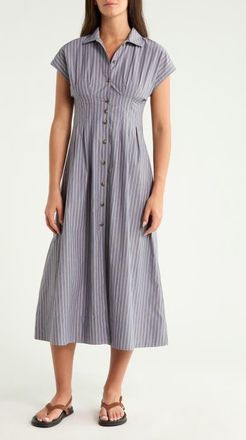 Marine Layer Arden Pima Cotton Midi Shirtdress in Navy/lilac Stripe at Nordstrom, Size X-Small