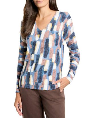 Nic+Zoe Nic+Zoe Petite Brushstrokes Waffle V-Neck Sweater
