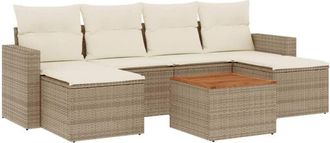 vidaXL Vidaxl - Set Sof&aacute;s De Jard&iacute;n 7 Piezas Y Cojines Rat&aacute;n Sint&eacute;tico Beige
