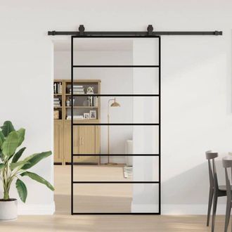 vidaXL Vidaxl - Puerta Corredera Con Herrajes Negro 102x205 Cm Esg Vidrio