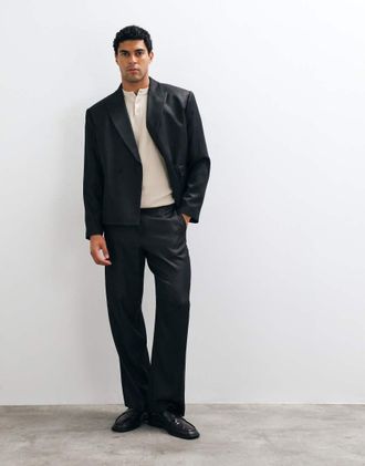 Asos pantaloni da abito ampi in effetto denim nero